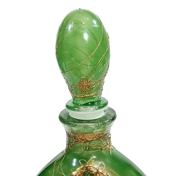 Antique French Glass Perfume Bottle Poss. Daum Nancy Jade Green 24k Gold Vintage - Picture 9 of 13
